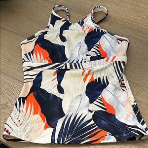 Athleta 34d/dd tankini swim top in blue/orange tropical  pattern